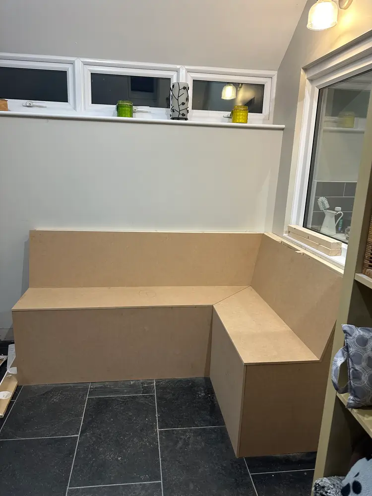 A corner bench in progress by DH Developments in Portishead